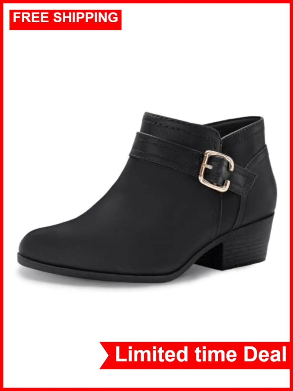 Women's Chunky Low Heel Short Ankle Boots Pointed Toe Block Heel Zip